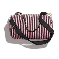CHANEL Printed Fabric And Metal Bowling Bag Handbag Shoulder Bag Large Size Women's Black & Pink