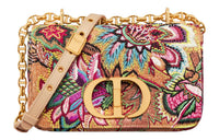 DIOR Caro Embroidered Raffia Crossbody Bag Shoulder Bag Women's Brown & Multicolor