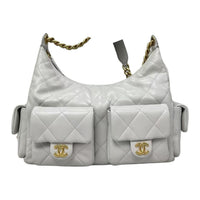 CHANEL Leather Handbag, Shoulder Bag Women's Gray White