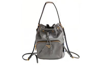 PRADA Re-Nylon Leather Bucket Bag Crossbody Handbag Shoulder Bag Women's Gray