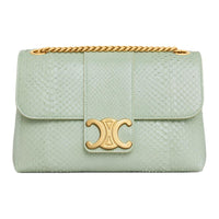 CELINE Python Skin Shoulder Bag Medium Size Women's Light Clay Green