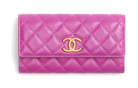 CHANEL Embossed Shiny Calfskin Wallet Women's Purple