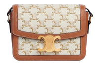CELINE Triomphe Arc De Triomphe Canvas With Leather Shoulder Bag, Portable Crossbody Bag Medium Size Women's White