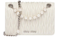 MIU MIU Soft Sheep Leather Pleated Shoulder Bag Crossbody Bag Women's White