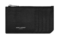 SAINT LAURENT PARIS Lizard Skin Credit Card Holder Card Case Men's Black