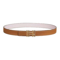 HERMES Calfskin Metal Gold-Plated Leather Belts Unisex Brown/Light Purple Width 2.4CM