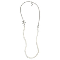 CHANEL Metal Artificial Pearl Rhinestone Necklaces Unisex White