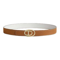 HERMES Calfskin Leather Belts Men's Gold/White Width 3.2CM