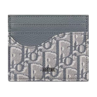 DIOR Grained Cow Leather With Fabric Card Holder Men's Dark Gray