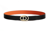 HERMES Geometric Styling Leather Belts Unisex Black/Orange Width: 3.2CM