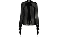 SAINT LAURENT Bow-detailed Sheer Silk Blouse