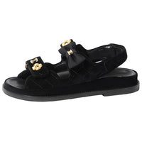 CHANEL Quilted Sandal Black Velvet Women's