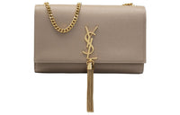 SAINT LAURENT KATE Grained Embossed Leather Tassel Bag Crossbody Bag Shoulder Bag Medium Size Women's Beige