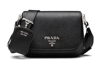 PRADA Saffiano Leather Shoulder Bag, Crossbody Bag Women's Black