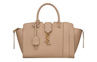 SAINT LAURENT Grain Leather Tote Handbag Women's Dark Beige