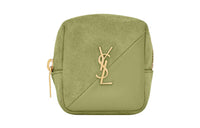 SAINT LAURENT Jamie Suede Patchwork Lambskin Coin Purse Women's Light Green