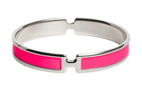 HERMES Palladium-Plated Metal Goat Leather Bangles Women's Silver/Pink