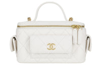 CHANEL Calfskin Box Bag Handbag Shoulder Bag Crossbody Bag Regular Women's White