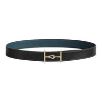 HERMES Metal, Brass, Calfskin Leather Belts Men's Black/Blue Width  3.2CM