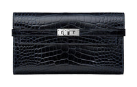 HERMES Kelly Wallet Crocodile Leather Wallet Women's 89 Noir Black