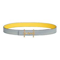HERMES Gold Plated Calfskin Leather Belts Women's Silver/Yellow Width 2.4CM