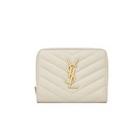 SAINT LAURENT CASSANDRE Lambskin With Brass Accents Wallet Women's Ecru