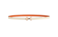 HERMES Two Tone Design Leather Belts Women's White Width 1.3CM