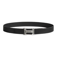 HERMES Calfskin Palladium-Plated Leather Belts Men's Black Width: 3.2CM