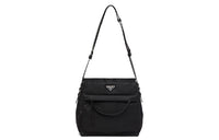 PRADA Hobo Fabric With Leather Shoulder Bag Crossbody Bag Women's Black