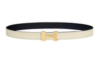 HERMES Mini Constance Shiny Light Gold Buckle Epsom Calfskin Double Sided Leather Belt Women's White Width 2.4cm