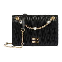 MIU MIU Matelassé Soft Sheep Leather Crossbody Bag Shoulder Bag Mini Women's Black & Gold