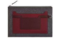 HERMES Toodoo Wool Felt With Epsom Calfskin Clutch Men's Medium Gray/Saddle Red/Red H