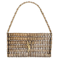 SAINT LAURENT Faux Crystal One Shoulder Handbag Women's Walnut & Ebony