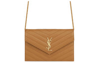 SAINT LAURENT ENVELOPE Cow Leather Envelope Bag Chain Wallet Shoulder Bag Crossbody Bag Regular Women's Dark Natural