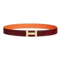 HERMES Calfskin Leather Belts Men's Brown 3.2cm