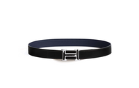 HERMES Badge Design Smooth Buckle Leather Belts Men's Black Width: 3.2CM