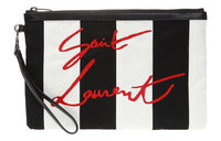 SAINT LAURENT Fabric With Cow Leather Clutch Men's Black/White