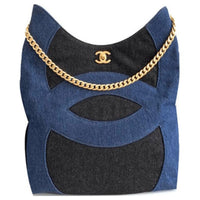 CHANEL Denim Hobo Bag Handbag Shoulder Bag Women's Blue & Black