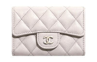 CHANEL Leather Grain Embossed Cow Leather Card Holder, Wallet Women's White