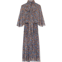 CELINE Lavaliere Dress In Printed Silk Lamé Long Sleeved Dress Women's Multicolor