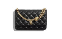 CHANEL Camellia Adjusting Buckle Chain With Gold Cc Logo Woc Black