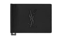 SAINT LAURENT Monogram Grain Texture Embossed Leather Document Wallet Men's Black