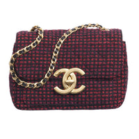 CHANEL Cotton Shoulder Bag Crossbody Bag Mini Women's Wine Red & Black