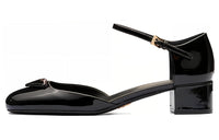 PRADA TRIANGOLO PADDED 35 MID HEEL PUMP ANKLE STRAP PATENT