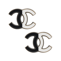 CHANEL Alloy Stud Earrings Women's Black White