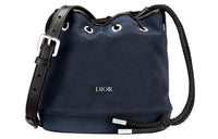 DIOR Smooth Calfskin Canvas Bucket Bag Canvas Bag Shoulder Bag Men's Blue
