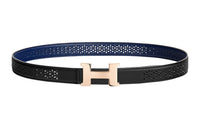 HERMES Cut Out Light Gold Buckle Epsom Calfskin Double Sided Leather Belt Women's Black Width 2.4cm