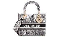 DIOR Embroidery Shoulder Bag Crossbody Bag Handbag Medium Size Women's White & Black