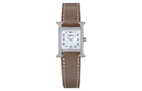 HERMES Heure H Collection Wrist Watch Quartz Movement Genuine Leather Strap White Dial Women's Watch