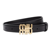MIU MIU Logo Sign Calfskin Leather Belts Women's Black Width: 2.5CM